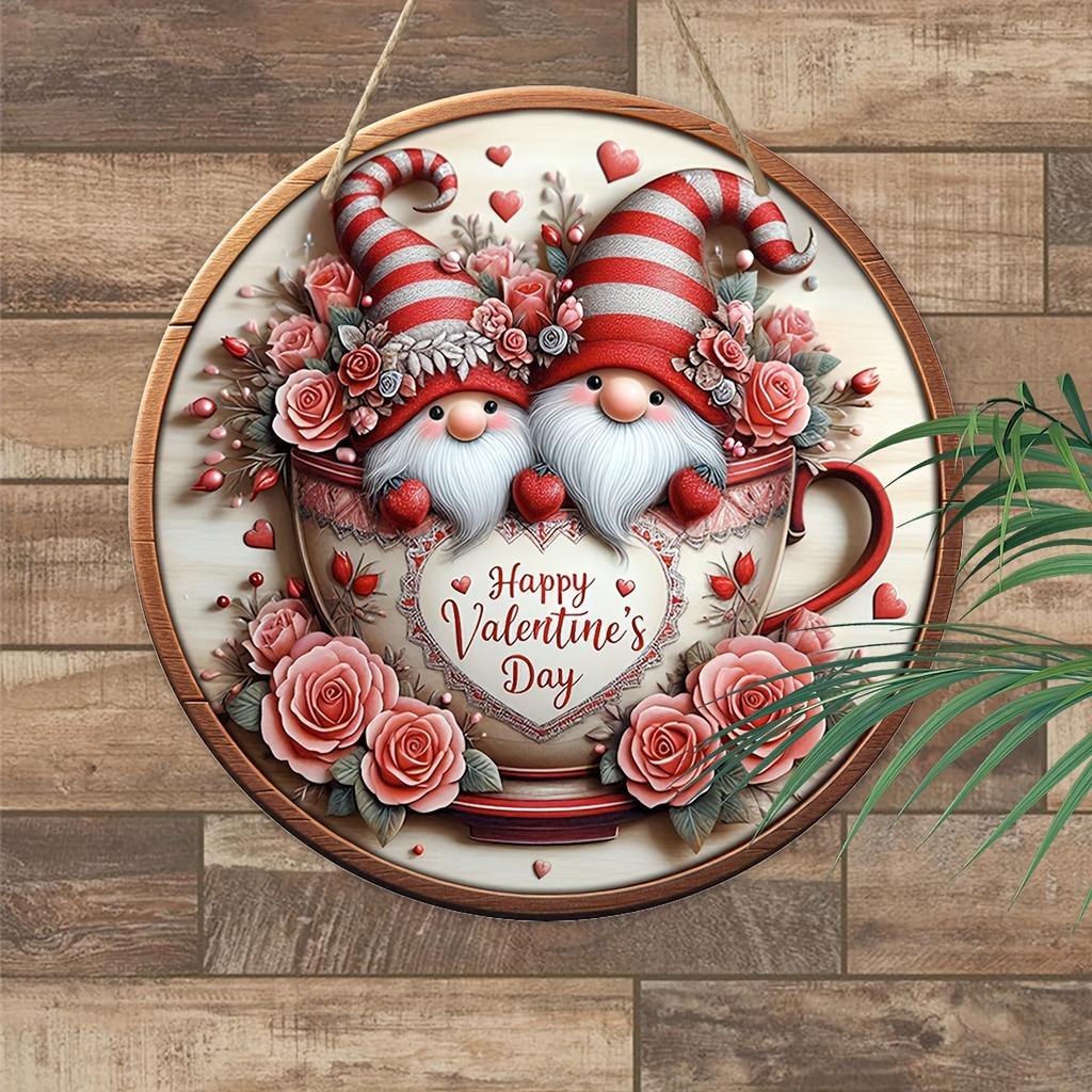 Деревянная табличка «Гном на День святого Валентина» 7,87"x7,87" — идеально подходит для декора дома, сада и крыльца, идеально подходит для приветствия или венка, отличный подарок для друзей