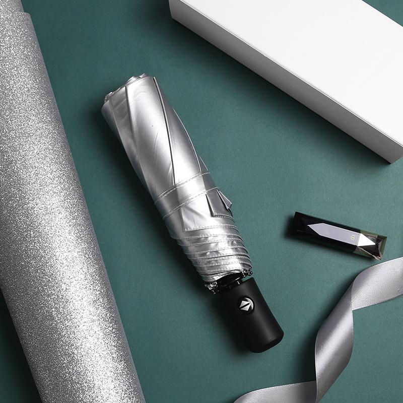 Titanium Silver Glue Three-fold Automatic Umbrella Sunscreen Parasol Small Fresh Pocket Weather and Rain Vinyl Folding Umbrella