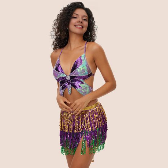 Belly Dance Skirt Layer Tassel Hip Scarf with Sequins Bohemian