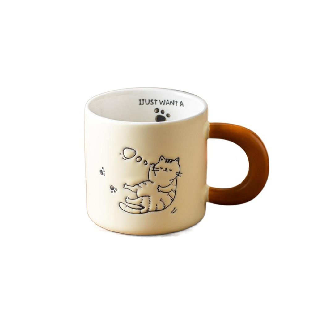 Cute Cat Pattern Ceramic Coffee Cup with Spoon Cartoon Cat Drinkware Cat Vintage Mug Office
