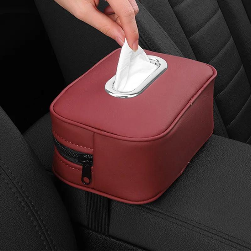 Car Tissue Box Holder Nappa Leather Car Center Console Armrest Napkin Box Sun Visor Backseat Tissue Case with Fix Strap
