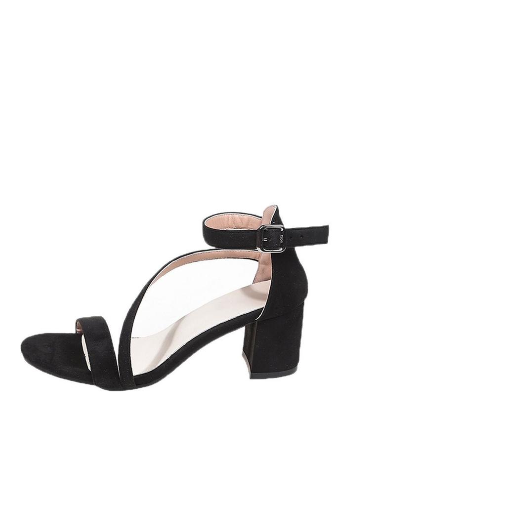 Сандалии женские на толстом каблуке с пряжкой, с одним полым ремешком, корейская версия, ремень с пряжкой на одно слово, весна 2025, новая модная модель, женские сандалии на высоком каблуке