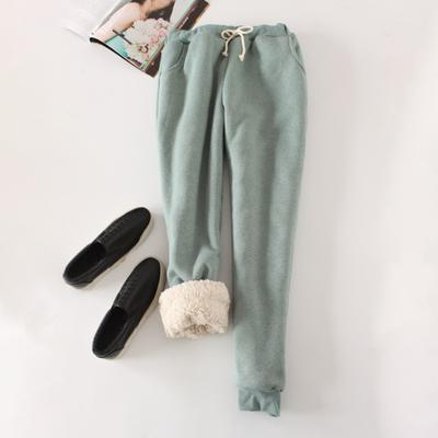 Женские спортивные брюки с эластичной талией, регулируемые на шнурке, шаровары, однотонные, с утолщенной бархатной подкладкой, повседневные облегающие спортивные брюки