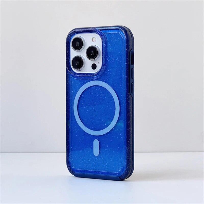 Магнитный чехол с флуоресцентным блеском для IPhone 15 14 Pro Max 12 11 Pro Max, прозрачный силиконовый бампер ярких цветов, чехол для беспроводной зарядки