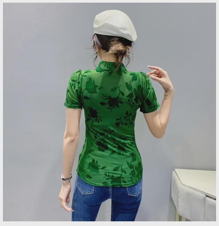 Летняя ретро блузка из сетки с китайскими пуговицами-лягушками 2022