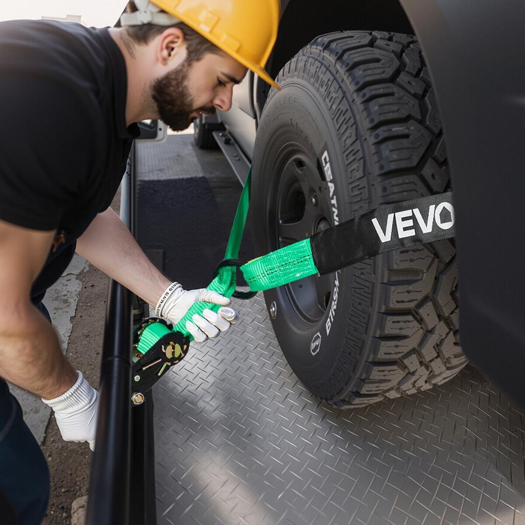 Wheel Chock Tie-Down Kit, Tire-Style Tow Dolly Strap, Car Tie Down Kit with Heavy-Duty Hook, Break Strength 4540 kg & Working Load 1512 kg Motorcycle