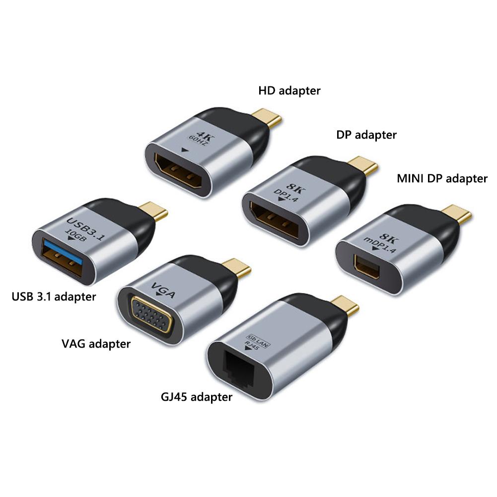 Адаптер Type C к HDMI-совместимому/USB 3.1/DP/VGA/Mini DP/RJ45 Видеоконвертер Проекционный адаптер 8k 60 Гц USB C «папа-мама»