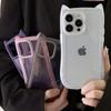 Корея Милый 3D Чехол для Телефона с Ушками Кошки Прозрачный Для iPhone 11 12 13 14 15 16 Pro Max Матовый Силиконовый Ударопрочный Защитный Чехол