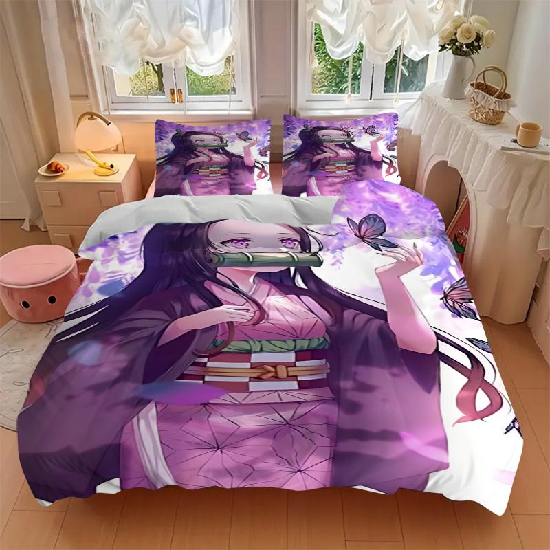 Kimono Girl Butterflies Print 3Pcs Bedding Set,Duvet Cover with 2 Bedro,Pillowcase Home Birthday Gift