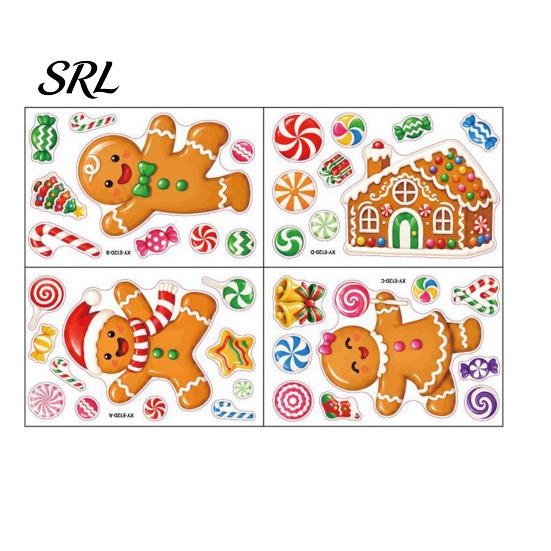 Static Glass Stickers 4Pcs Gingerbread Christmas Window Stickers, Candy Cane Decals, Reusable Winter Wonderland Decorations for Home Office Xmas Party