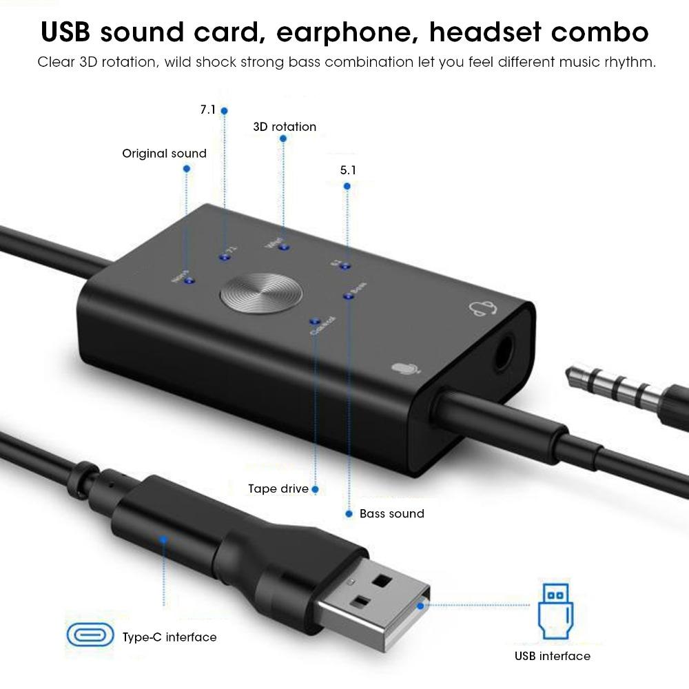 7.1/5.1 Surround Channel TypeC to Audio Sound Card USB Audio Adapter Music Playback