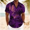 Men's Palm Leaf Print Short Sleeve Shirt, Spring Summer Artistic Hawaiian Vacation Blouse, Loose Casual Top