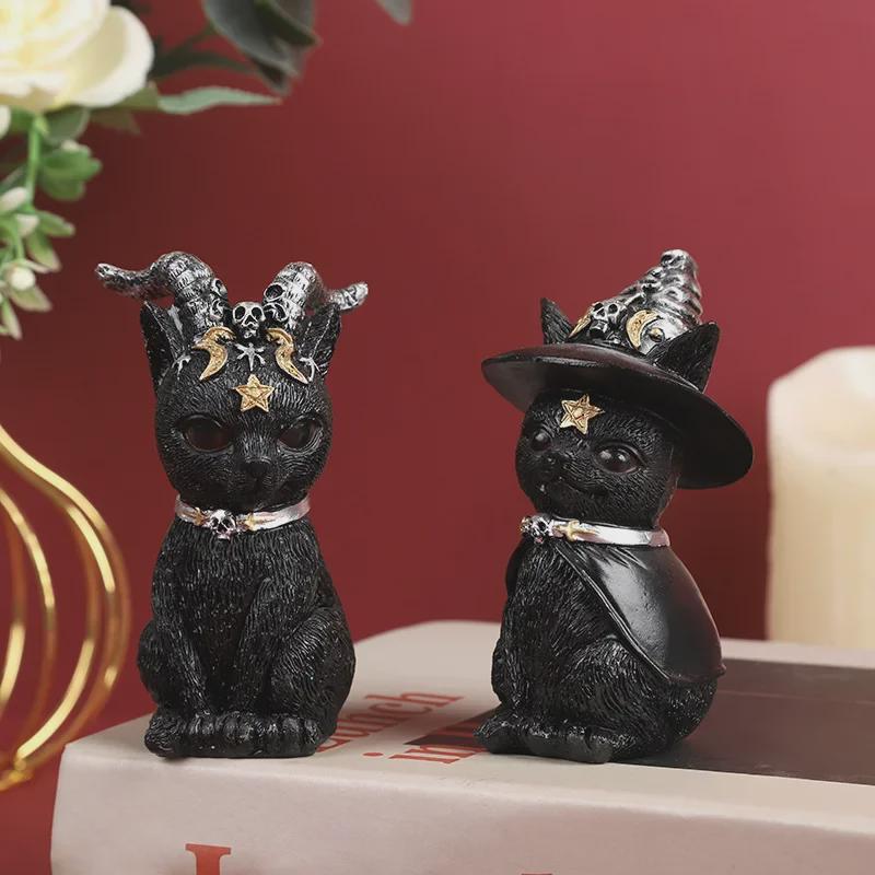Кошка-демон из хеллоуинского пейзажа: Темный Стиль Алтарь Хранитель Магическое Смоляное Украшение