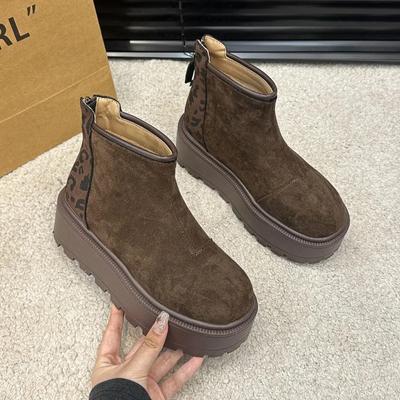 Ботильоны на плоской подошве с зимними современными ботинками на молнии, с круглым носком и средним каблуком, женская обувь на распродаже 2024, бренд леопард, с прострочкой, новинка, женские ботинки