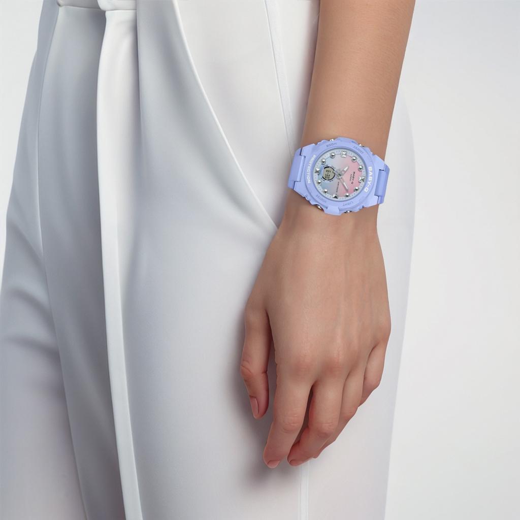 Casio Часы с кварцевым механизмом и ремешком из смолы Женские часы Розовый циферблат BGA-320-2A1