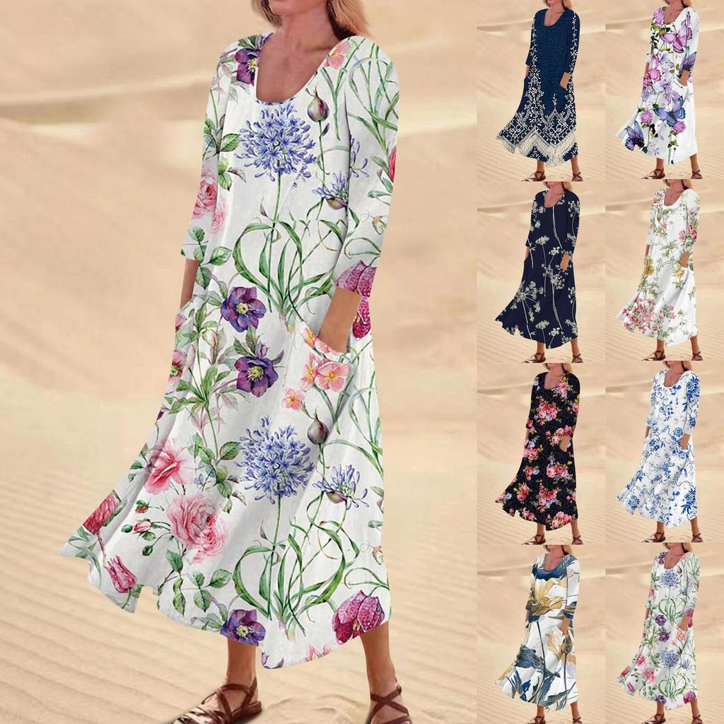 Женское повседневное платье с карманом и рукавами три четверти с цветочным принтом