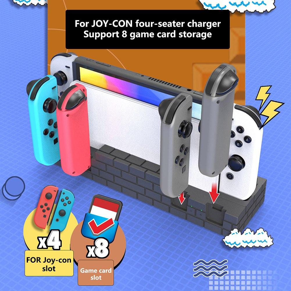 Зарядная док-станция контроллера Switch, совместимая с Nintendo Switch и моделями Joycon с OLED-дисплеем, модернизированная 8 игровыми хранилищами для Nintendo Switch Joycon