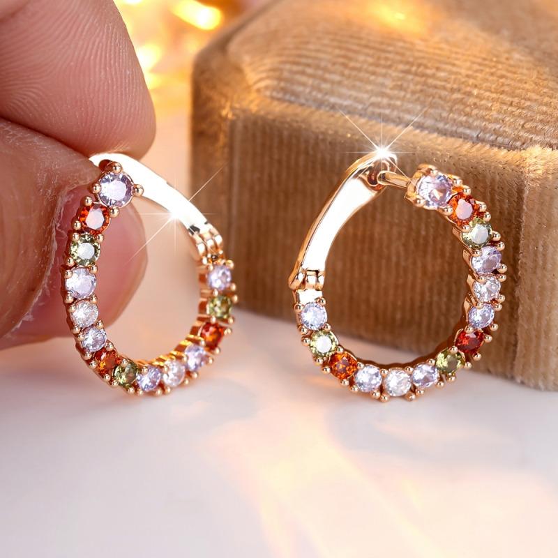 Unusual Colorful Zircon Geometric Drop Earrings for Women Girls Gold Color Party Earrings Daily Jewelry