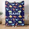 Dinosaurthemed Blanket With Colorful Prehistoric Creatures And The Word In The Center Throw Personalized Blanket Personalized Text Warmthful Decor
