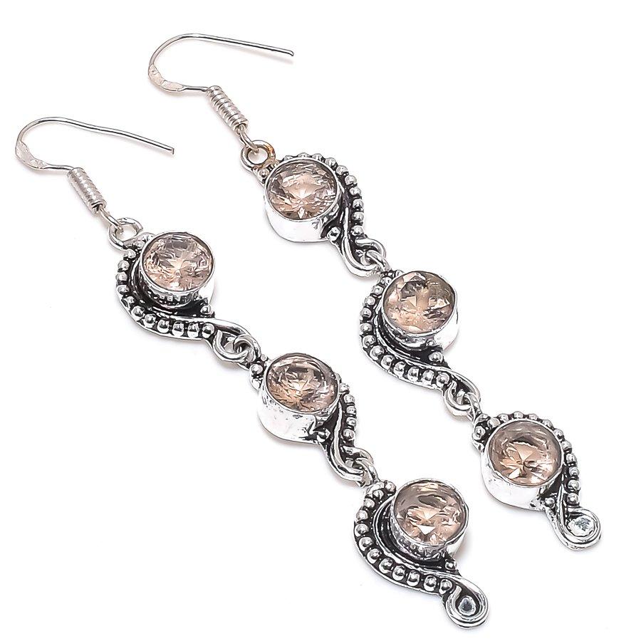 Morganite Gemstone 925 Sterling Silver Jewelry Earring 3.27"