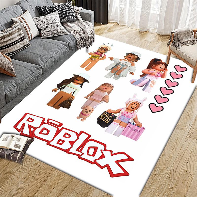 Розовый клетчатый ковер Roblox, Декор для дивана в гостиной и спальне, Нескользящий игровой фланелевый коврик для игровой комнаты
