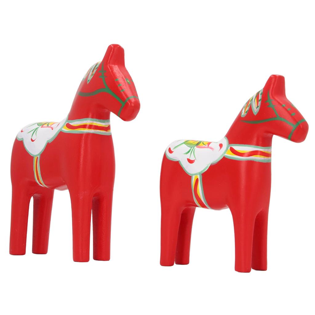 1 Pair Swedish Dala Horse Decor Wooden Traditional Painted Dalecarlian Horse Statue Figurine Home Ornament Handicraft