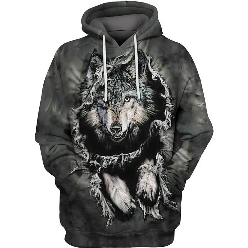 Black and White Wolf Print 3D Men's Hoodies Fashion Animal Pattern Women's Sweatshirts Leisure Essentials Pullover Jackets Coat
