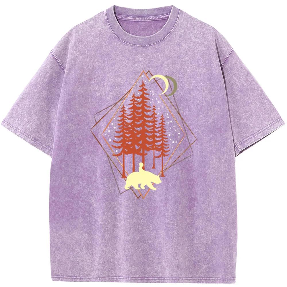 Футболка унисекс с геометрическим рисунком в виде животных из лесной ткани, новинка, летняя отбеленная футболка из хлопка, забавная повседневная свободная отбеленная футболка