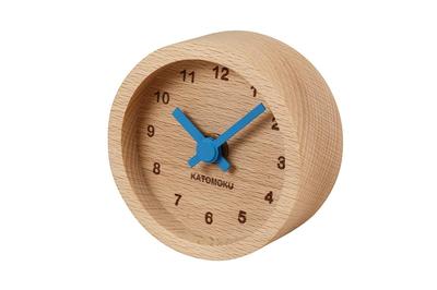 KATOMOKU muku мини-часы km-26BL, круглые, синие, деревянные настольные часы, 85 x 85 x 46 мм