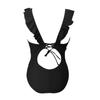 Women Swimwear V-neck Solid Color Ruffled One-Piece Swimsuit
