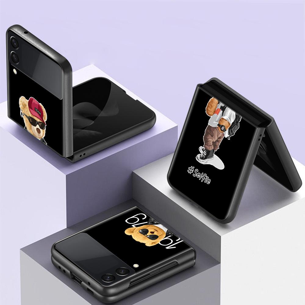 Модный брендовый чехол Bear для Samsung Galaxy Z Flip 4 3 5G, черный твердый чехол ZFlip 4 3, роскошный противоударный бампер