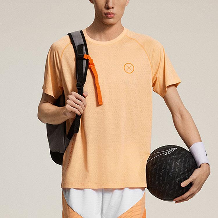 Li-Ning Футболка с круглым вырезом Wade Series Letter, удобная, универсальная, дышащая, с коротким рукавом, мужская, плавающая, оранжевая ATSU071-4