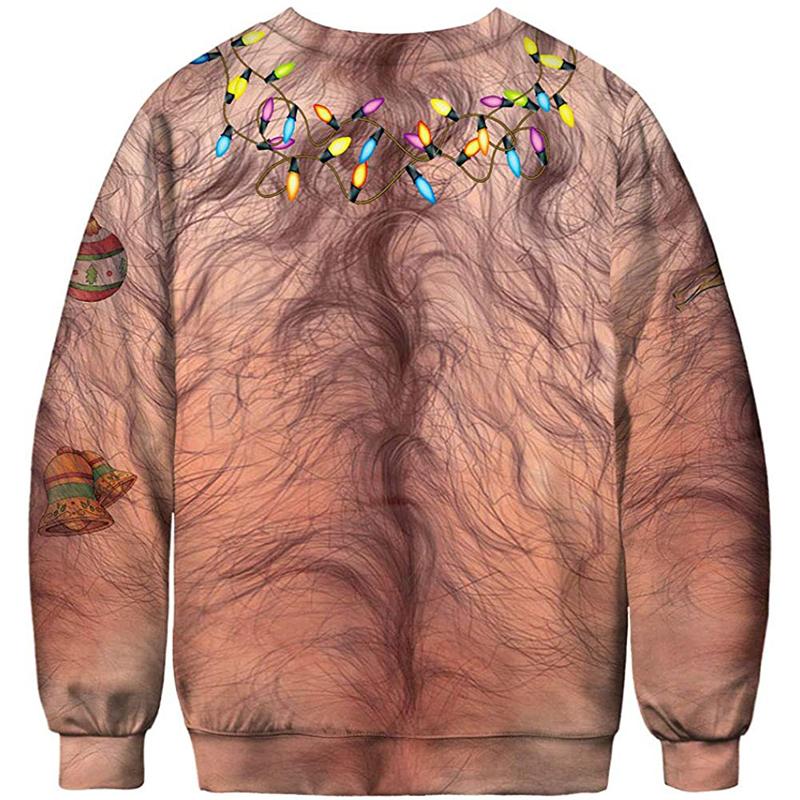 Women Men Funny Chest Hair Print Ugly Christmas Sweaters Jumpers Couple Autumn New Year Eve Holiday Party Xmas Sweatshirt Ropa