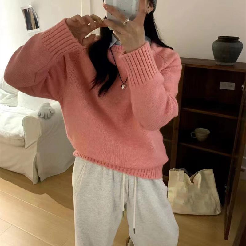 YYFS Women's Fashion Casual Fall Winter Solid Color Print Long Sleeve O-Neck Sweaters