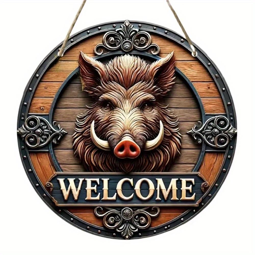 1 шт. 2d плоский деревенский стиль приветственный круглый деревянный знак - 20 см, животная тематика, подходит для домашнего зала, сада, бара, кафе, двери, украшения забора, подарка