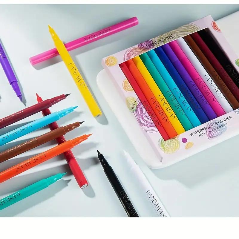 Набор из 12 матовых жидких подводок для глаз, радужная неоновая подводка для глаз, водостойкая и устойчивая к пятнам, стойкая гелевая подводка для глаз, рождественский подарок на макияж
