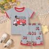 2 шт./комплект детский костюм верх брюки мультяшный грузовик печать O-образный вырез пижама
