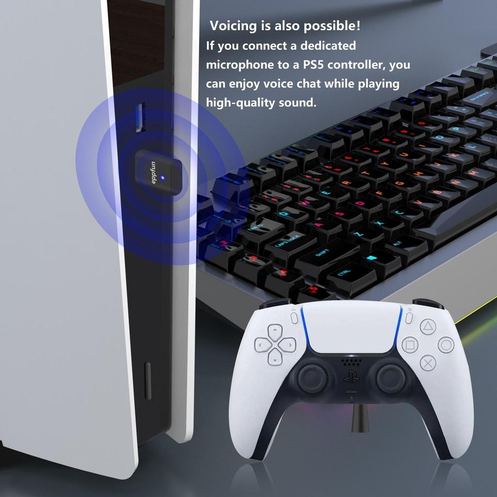 VAORLO Передатчик APTX Type-C для мобильных телефонов PS5 Nintendo с низкой задержкой HD-передачи, поддержка «один на два» с микрофоном, Plug and Play