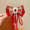 Flower Bow Ribbon Hair Clip Red Hanfu Hair Ornamen Chinese Style New Year Hairpin  Festival