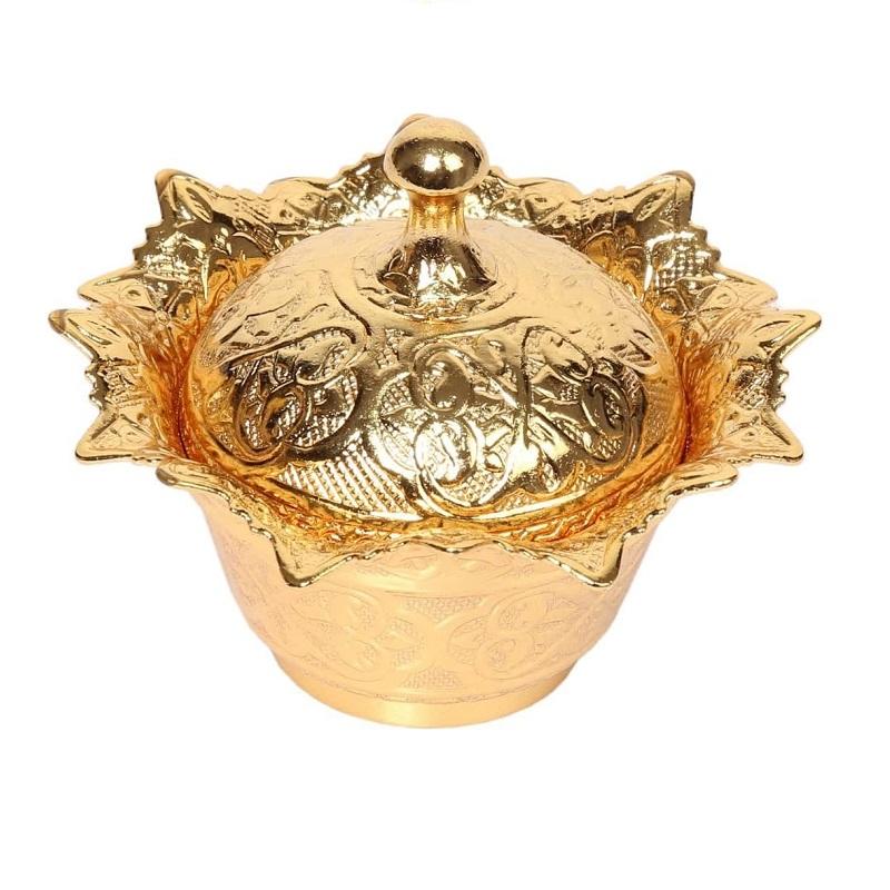 Traditional Turkish Delight and Sugar Bowl, Lidded Sugar Bowl, Decorative Authentic Medieval Style Wedding Gift, Gold Plated Bowl