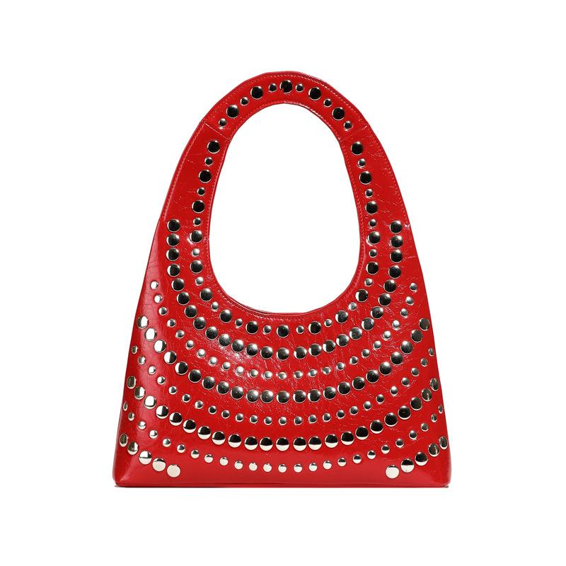 Bags Women's Bags European and American Punk Style Rivets Hand Carry Shoulder Bag 2025 New Large-capacity Women's Armpit Bag