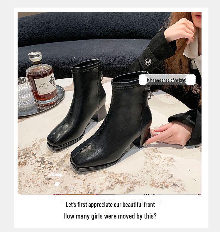 Женские ботильоны на массивном каблуке - 2025 Французский плюшевый теплый, нескользящий, увеличивающий рост, стройнящий стиль Мартин для осени/зимы