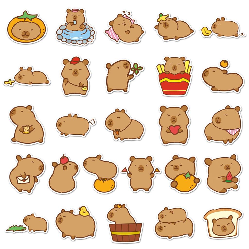 51 Cute Original Capybara Doodle Stickers: Hand-Drawn Animal Decor for Water Bottles, Phone Cases, and Luggage