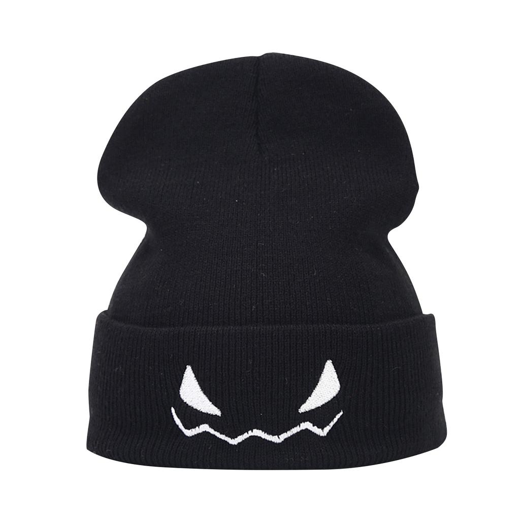 Men And Women Halloween Little Devil Embroidered Knitted Hats Funny Wool Pullover Hats
