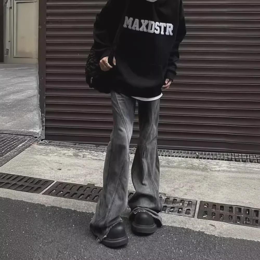 Мужские винтажные градиентные расклешенные джинсы: Ретро-облегающий крой с необработанным краем на осень