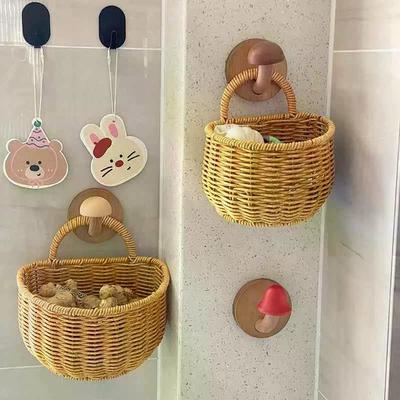 Кухонная корзина для хранения с ручкой Милая настенная плетеная корзина Кавайная подвесная корзина для хранения Органайзер для кухонных мелочей