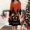 2025 Осень и Зима Новое Повседневное Женское Платье с Круглым Вырезом 3D Хэллоуинский Узор Идеальный Подарок на Хэллоуин Рождество