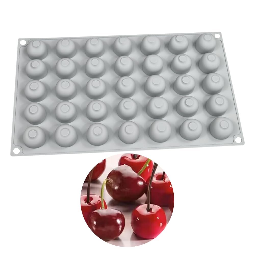 Silica Gel French Mousse Cake Mold, 3D Bakery Artisan Handmade Chocolate Soap Candle Mold, 35-Cavity Cherry