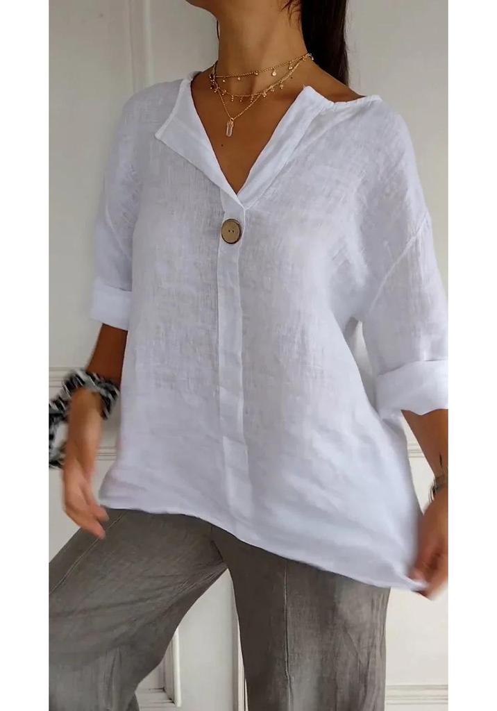 2025 European Summer V-Neck Cotton Linen Women's T-shirt