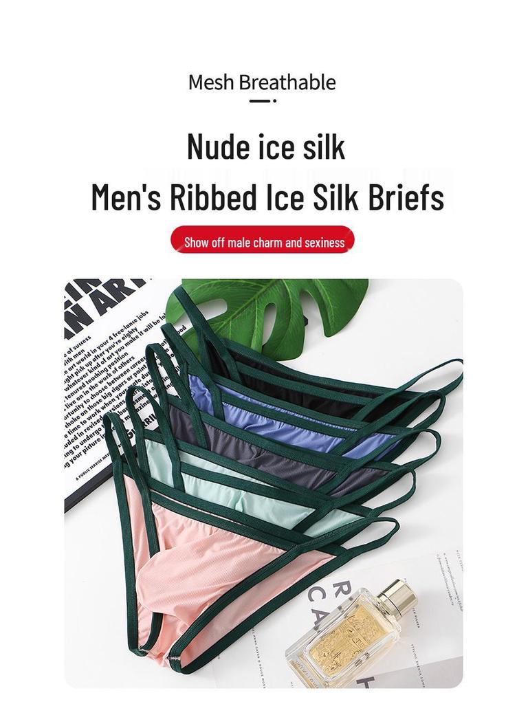 Net Ice Silk Men's Breathable Summer Briefs - Transparent and Thin Triangle Underpants